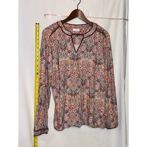 J‎ Jill Paisley Print Long Sleeve V Neck Blouse Women's Top